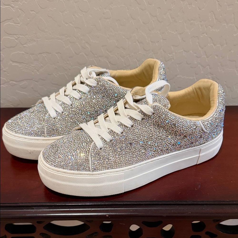 Betsey Johnson Sidny Rhinestone  Platform Sneaker Womens Sz 6.5